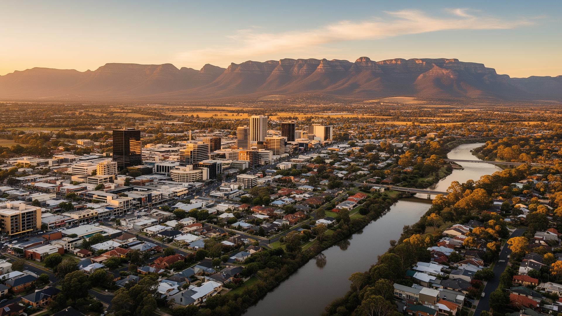 Penrith CBD at dusk, the focus of a $640m four-year capital programme.